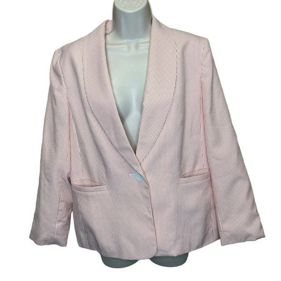 Le Suit pink textured pinstriped blazer jacket women’s sz 10 - Picture 1 of 7